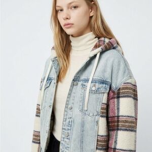 BlankNYC Plaid Denim Hooded Jacket size Medium boxy shape